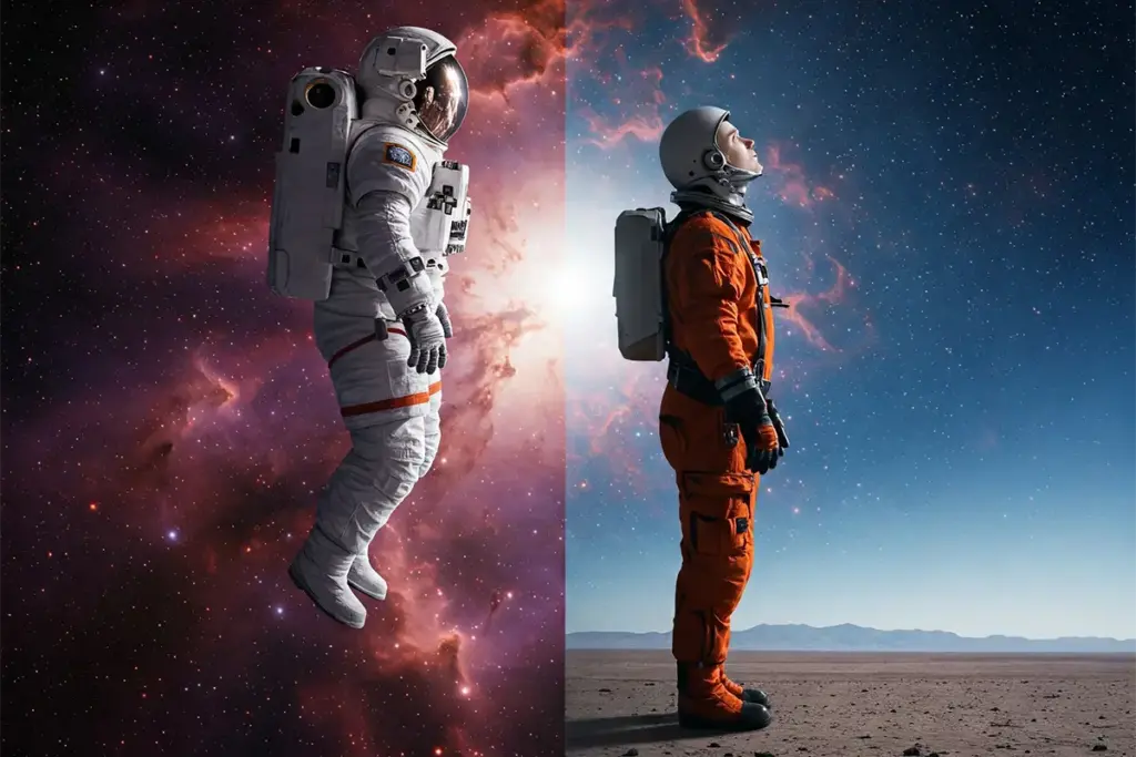 Astronaut twins Scott Kelly in space and Mark Kelly on Earth for NASA's Twin Study on long-term spaceflight effects.